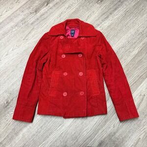 GAP Womens Red Corduroy Double Breasted Pea Coat Jacket Size S RN54023